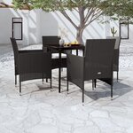 vidaXL Ensemble à manger de jardin avec coussins 5 Pièces Noir