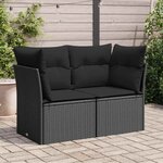vidaXL Canapé de jardin avec coussins 2 places noir résine tressée