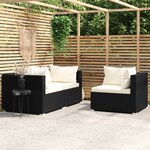 vidaXL Salon de jardin 3 Pièces avec coussins Noir Résine tressée