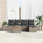 vidaXL Ensemble de canapé de jardin avec coussin 6 Pièces Gris Poly rotin