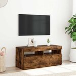 vidaXL Meuble TV avec lumières LED Chêne fumé 90x35x40 cm
