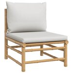 vidaXL Canapé central de jardin avec coussins gris clair bambou