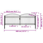 vidaXL Portillon double porte avec dessus arqué Acier 400x150 cm Noir