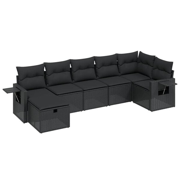 vidaXL Salon de jardin 7 Pièces avec coussins noir résine tressée