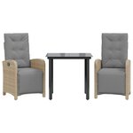 vidaXL Ensemble de bistro 3 Pièces avec coussins beige résine tressée