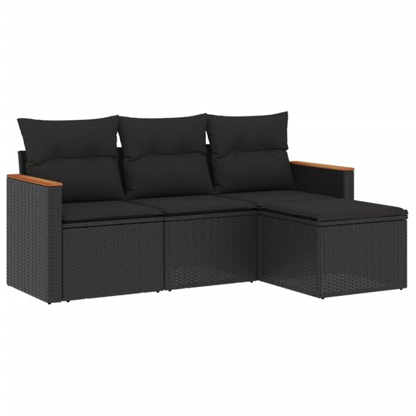 vidaXL Salon de jardin 4 Pièces avec coussins noir résine tressée