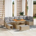 Set de canapé de jardin 9 pièces avec coussins beige poly rotin acacia