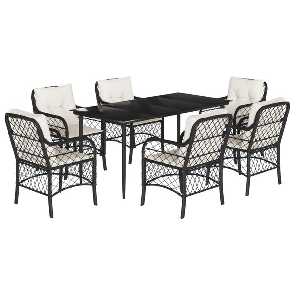 vidaXL Ensemble à manger de jardin coussins 7Pièces Noir Résine tressée