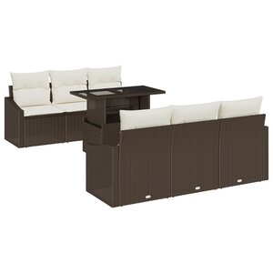 vidaXL Ensemble de canapé de jardin 7 pièces avec coussins Marron en Rattan Poly