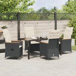 vidaXL Ensemble de salle à manger de jardin de 5 pièces avec coussins en poly résine noire