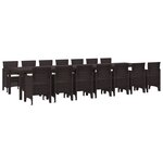 Ensemble de salle à manger de jardin de 15 pièces avec coussins Marron Poly rotin