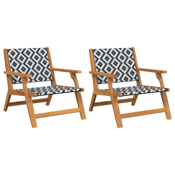 vidaXL Chaises de jardin 2 Pièces Noir et blanc 76x67x73 cm Bois massif d'acacia