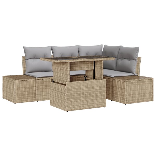 vidaXL Ensemble de canapé de jardin de 5 pièces avec coussins en poly rotin beige