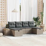 vidaXL Ensemble de canapé de jardin avec coussin 6 Pièces Gris Poly rotin