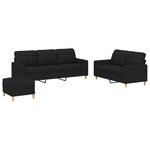 vidaXL Ensemble de canapés 3 Pièces avec coussins Noir Tissu