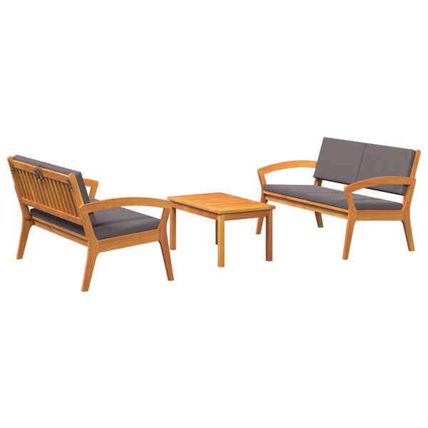 vidaXL Ensemble de bistro 3 pièces avec coussins - en bois d'acacia massif