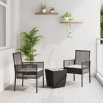Ensemble de Bistro de Jardin 3 Pièces avec Coussins en Poly Rattan Noir