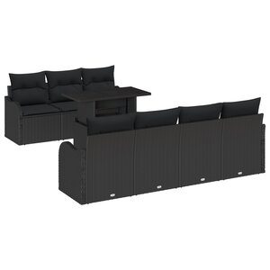 vidaXL Ensemble de Sofa de Jardin 8 Pièces avec Coussins Noir en Rattan Poly