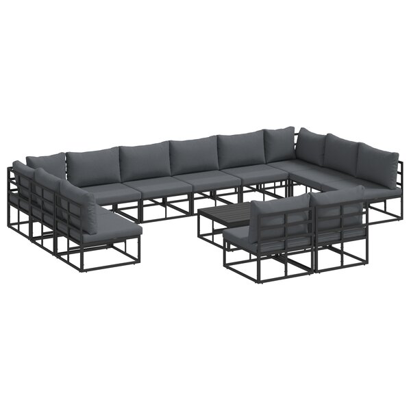 vidaXL Ensemble de canapé de jardin avec coussin 13 Pièces Noir Aluminium