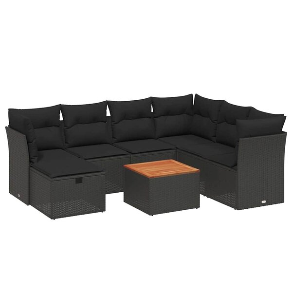 vidaXL Salon de jardin 8 Pièces avec coussins noir résine tressée