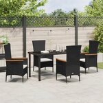 vidaXL Ensemble de salle à manger de jardin 5 pièces avec coussins en rattan poly noir