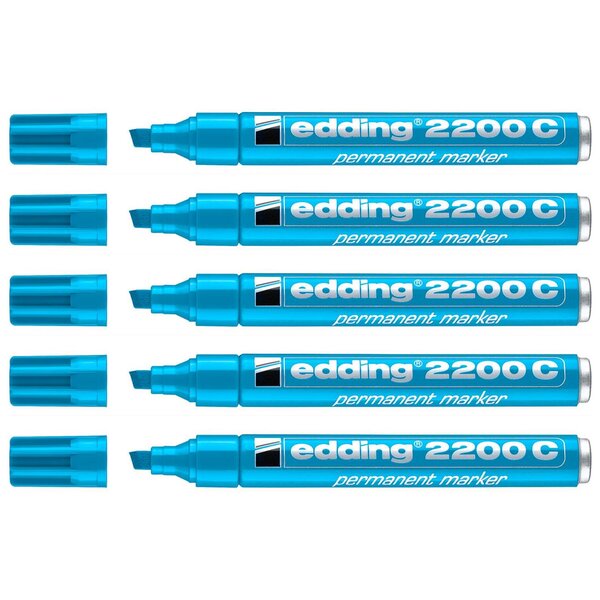 Marqueur Permanent 2200C Corps Alu Pointe Biseau Bleu clair 1-5 mm x 5 EDDING