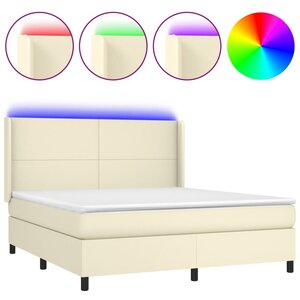vidaXL Sommier à lattes de lit matelas LED Crème 160x200 cm Similicuir