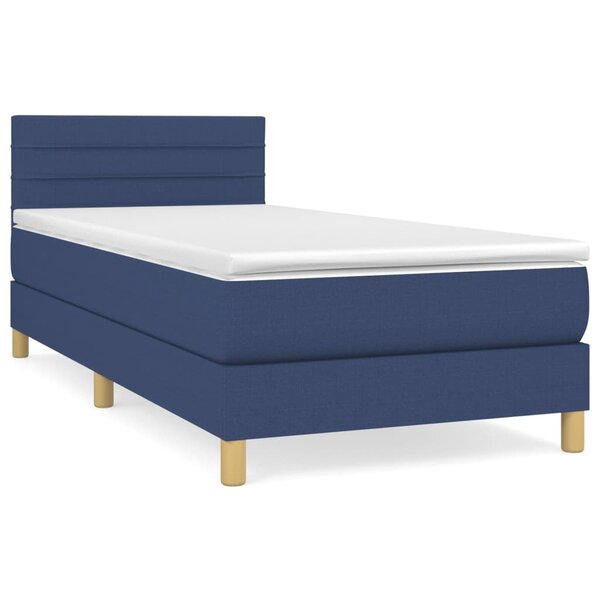 vidaXL Sommier à lattes de lit avec matelas Bleu 90x200 cm Tissu