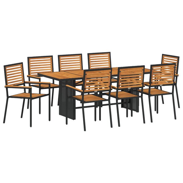 vidaXL Ensemble de salle à manger de jardin 9 pièces noir en poly rattan et acacia