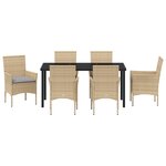vidaXL Ensemble de salle à manger de jardin 7 pièces avec coussins en poly rattan beige