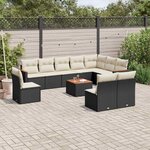 vidaXL Salon de jardin 11 Pièces avec coussins noir résine tressée