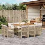 vidaXL Ensemble à manger de jardin et coussins 11 Pièces beige poly rotin