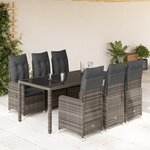 vidaXL Ensemble de bistro de jardin 7 Pièces coussins gris poly rotin