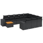 vidaXL Salon de jardin 11 Pièces avec coussins noir résine tressée