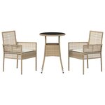 vidaXL Ensemble de Dîner de Jardin de 3 Pièces en Rotin Beige
