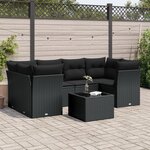 vidaXL Salon de jardin 7 Pièces avec coussins noir résine tressée