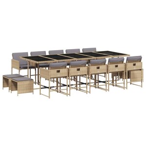 vidaXL Ensemble à manger de jardin et coussins 15 Pièces mélange beige