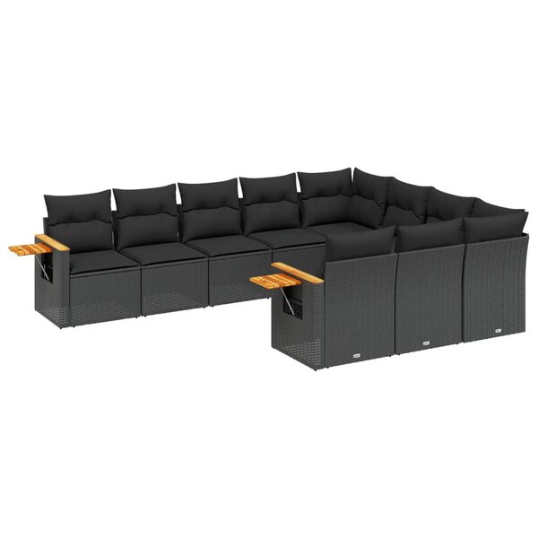 vidaXL Salon de jardin 10 Pièces avec coussins noir résine tressée
