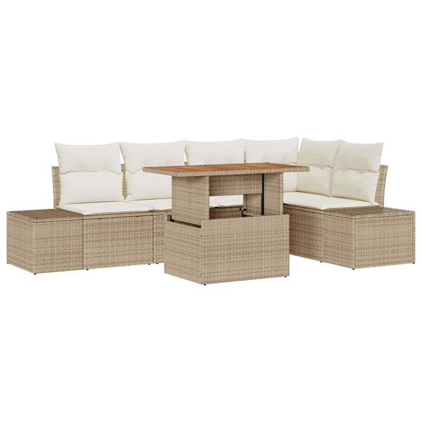 vidaXL Ensemble de canapé de jardin 6 Pièces Beige Poly rotin