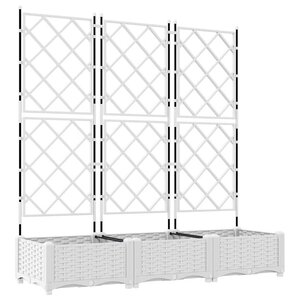 vidaXL Bac à fleurs avec Treillis 3 Pièces Blanc 120 x 40 x 125.5 cm PP
