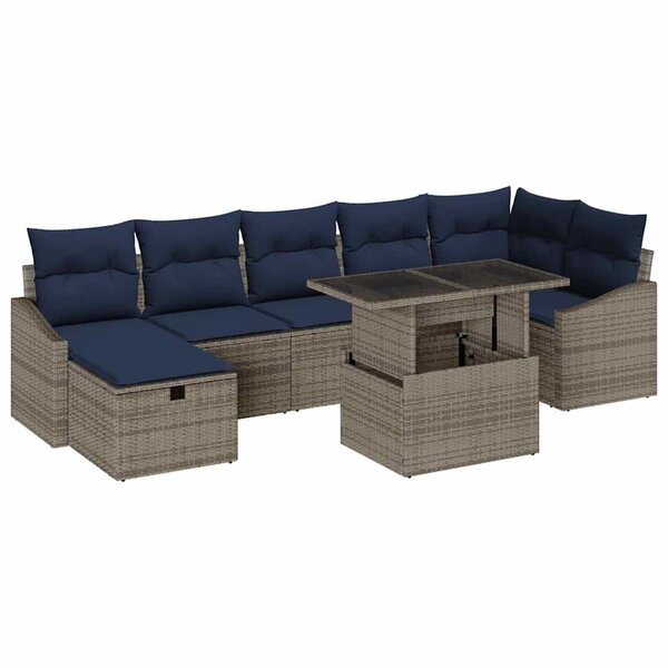 vidaXL Ensemble de canapé de jardin avec coussin 8 Pièces Gris polyrotin