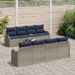 vidaXL Ensemble de Canapés avec coussin 9 Pièces Gris polyrotin