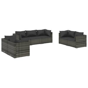 vidaXL Salon de jardin 7 Pièces avec coussins Résine tressée Gris