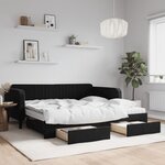 vidaXL Lit de jour avec gigogne et tiroirs noir 100x200 cm velours