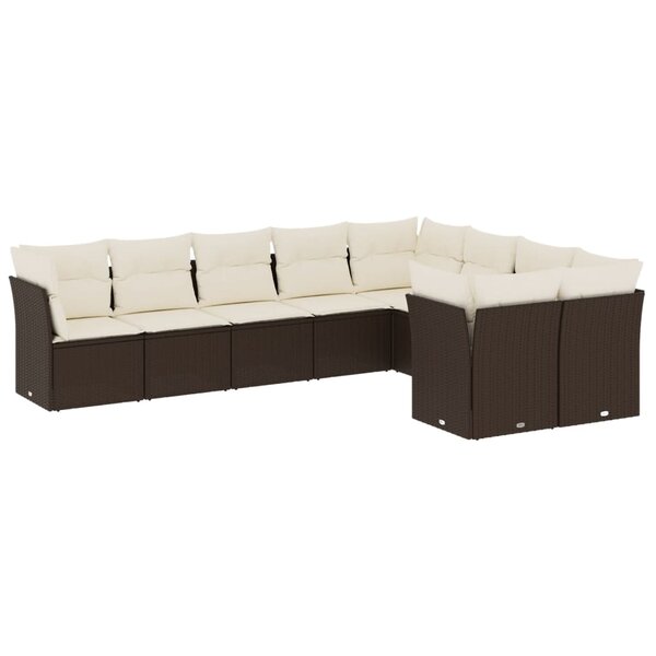 vidaXL Salon de jardin avec coussins 9 Pièces marron résine tressée