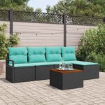 vidaXL Ensemble de canapé de jardin avec coussin 6 Pièces Noir polyrotin