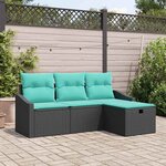 vidaXL Ensemble de Canapés avec coussin 4 Pièces Noir Poly rotin