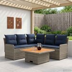 vidaXL Ensembles de meubles 4 Pièces Gris et bleu marine Rotin PE
