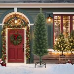 vidaXL Sapin de Noël artificiel mince avec support vert 210 cm PVC