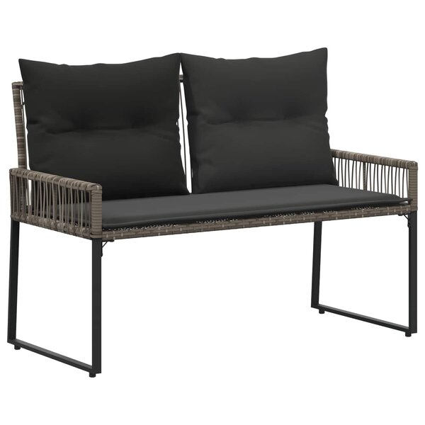 vidaXL Banc extérieur avec coussin 4 Pièces Gris et Gris foncé polyrotin